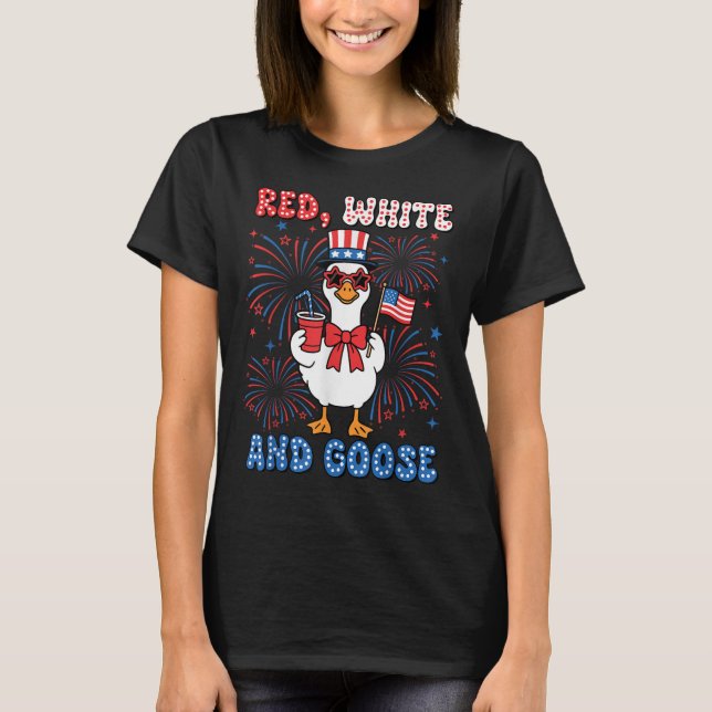 Red White Goose America Goose 4th Of July Us Flag  T-Shirt (Front)