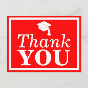 Red White Grad Cap Thank You Postcard
