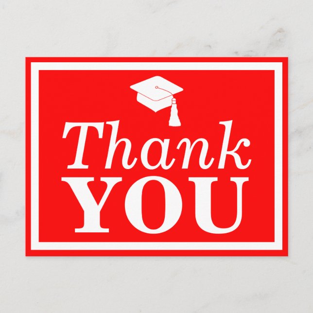 Red White Grad Cap Thank You Postcard (Front)