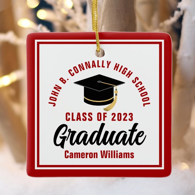 Red White Graduate 2025 Personalised Christmas Ceramic Ornament (Creator Uploaded)