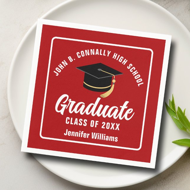Red White Graduate Custom 2025 Graduation Party Napkin (Creator Uploaded)