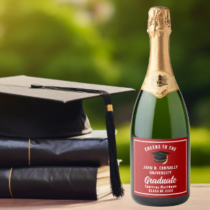 Red White Graduate Custom 2026 Graduation Party Sparkling Wine Label