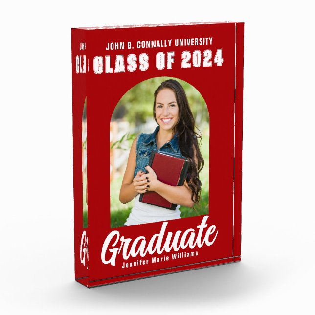 Red White Graduate Modern Arch Graduation Party Photo Block (Left)