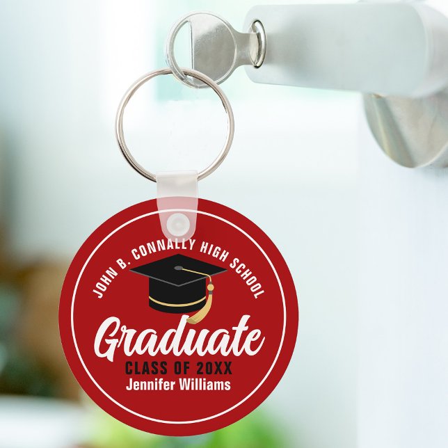 Red White Graduate Modern Customised Graduation Key Ring (Creator Uploaded)
