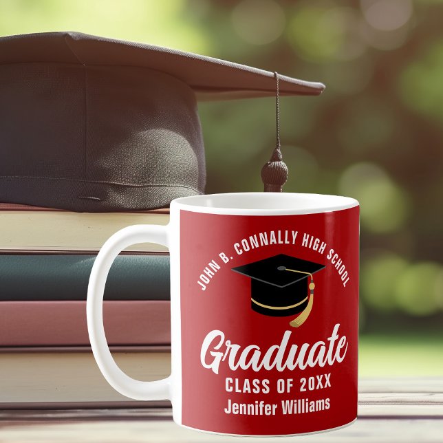 Red White Graduate Personalised 2025 Graduation Coffee Mug (Creator Uploaded)