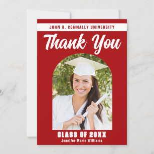 Red White Graduate Photo Arch 2024 Graduation Thank You Card