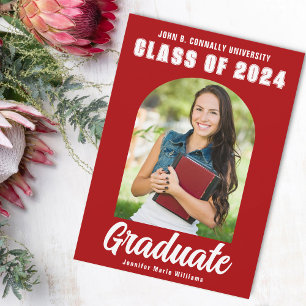 Red White Graduate Photo Modern Bold Graduation Announcement