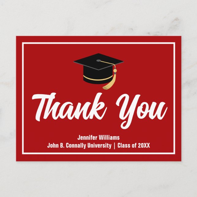 Red White Graduation Custom Graduate Thank You Postcard (Front)