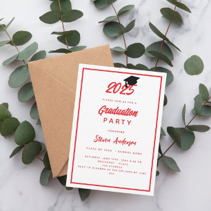Red white Graduation Party 2025 Invitation