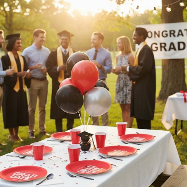 Red & White Graduation Party Customisable Paper Plate (Creator Uploaded)