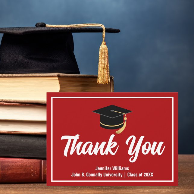 Red White Graduation Personalised 2025 Graduate Thank You Card (Creator Uploaded)