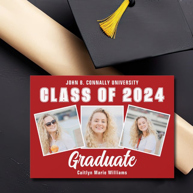 Red White Graduation Photo Collage 2025 Graduate Announcement (Creator Uploaded)