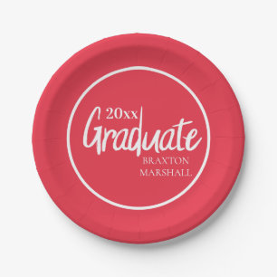 Red White Graduation Year Name Paper Plate