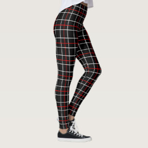 Red White Graphical Lines Black Plaid Design Leggings