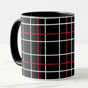 Red White Graphical Lines Black Plaid Design Mug