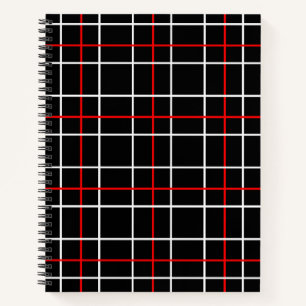 Red White Graphical Lines Black Plaid Design  Notebook