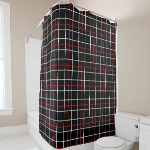 Red White Graphical Lines Black Plaid Design  Shower Curtain