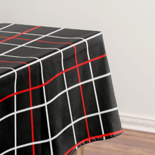 Red White Graphical Lines Black Plaid Design Tablecloth