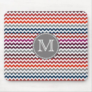 Red White Gray Chevron Zigzag Monogram #2 Mouse Mat