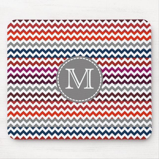 Red White Gray Chevron Zigzag Monogram #2 Mouse Mat (Front)