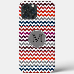 Red White Gray Chevron Zigzag Monogram iPhone 13 Pro Max Case