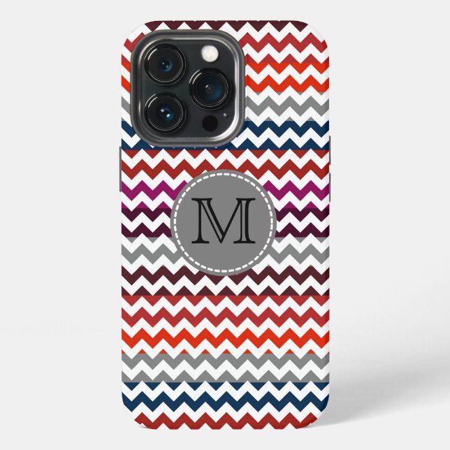 Red White Gray Chevron Zigzag Monogram iPhone Case (Back)