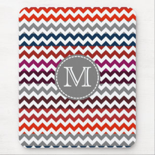 Red White Gray Chevron Zigzag Monogram Mouse Mat