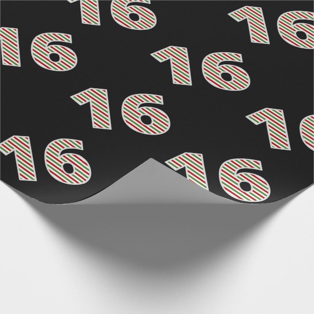 Red, White, Green "16" 16th Event on Christmas Day Wrapping Paper (Corner)