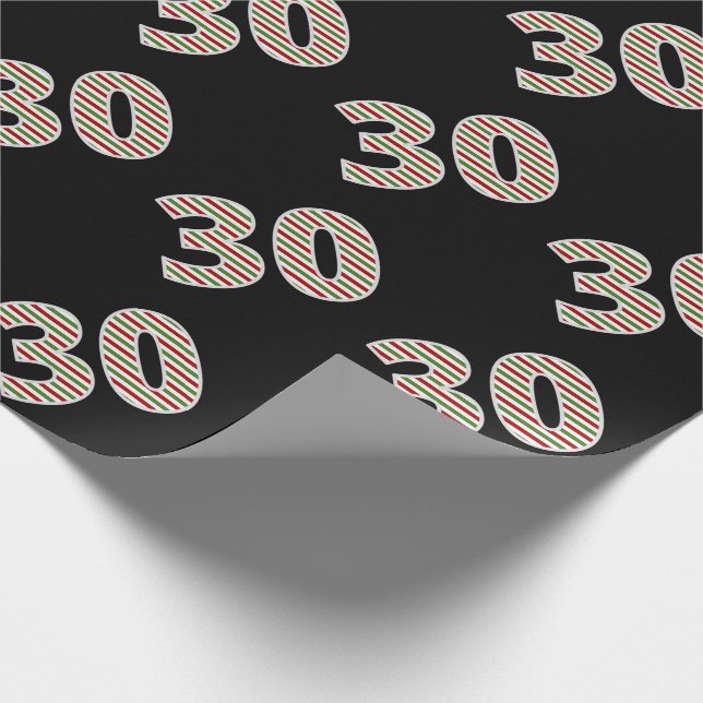 Red, White, Green "30" 30th Event on Christmas Day Wrapping Paper (Corner)