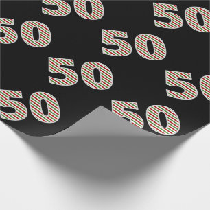 Red, White, Green "50" 50th Event on Christmas Day Wrapping Paper