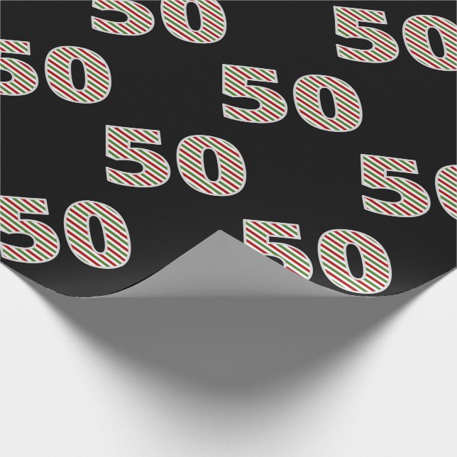 Red, White, Green "50" 50th Event on Christmas Day Wrapping Paper (Corner)