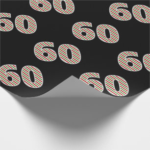 Red, White, Green "60" 60th Event on Christmas Day Wrapping Paper