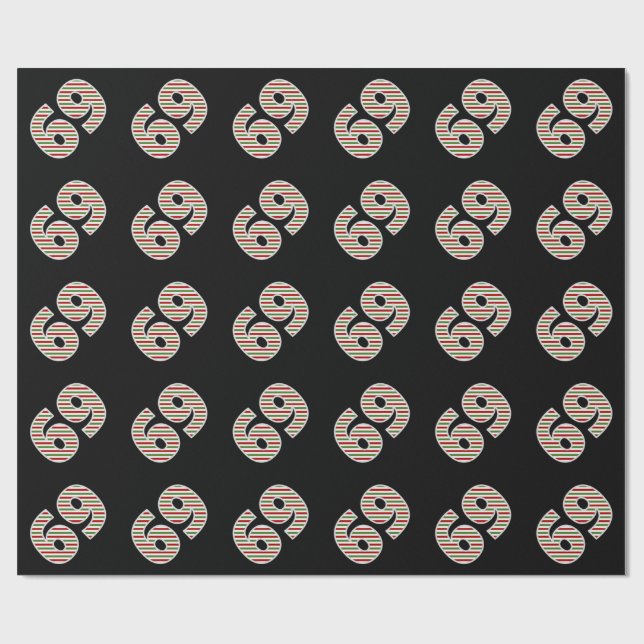 Red, White, Green "69" 69th Event on Christmas Day Wrapping Paper (Flat)