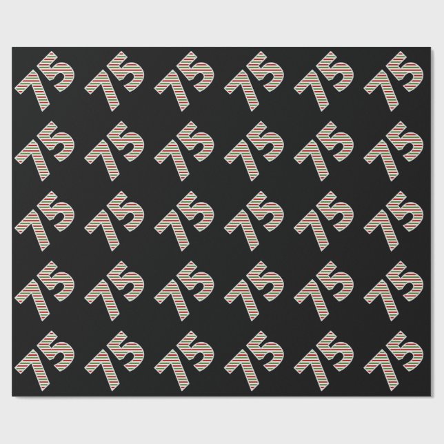 Red, White, Green "75" 75th Event on Christmas Day Wrapping Paper (Flat)