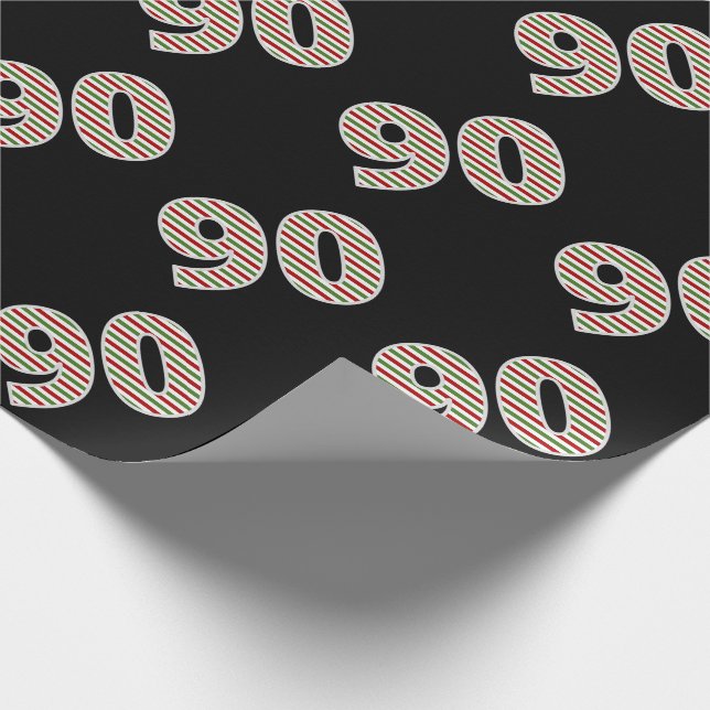 Red, White, Green "90" 90th Event on Christmas Day Wrapping Paper (Corner)