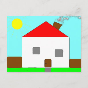 Red White Green Blue House Drawing, Art By Kids :) Postcard