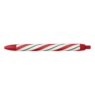 Red White & Green Candy Cane Stripes Christmas Black Ink Pen