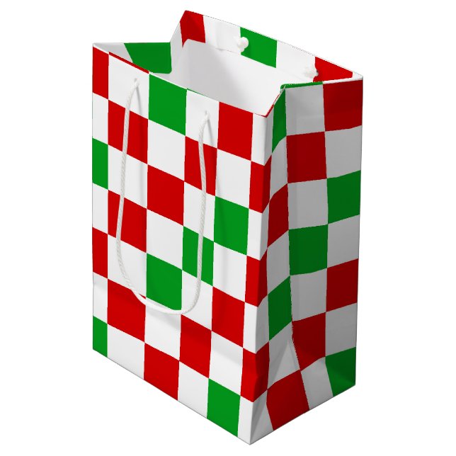 Red White Green Chequered Pattern Design  Medium Gift Bag (Front Angled)