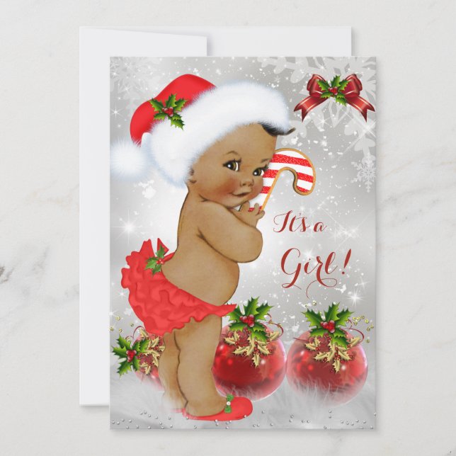 Red White Green Christmas Baby Shower Girl Ethnic Invitation (Front)