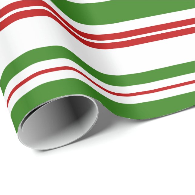 Red, White, Green Christmas-Inspired Stripes Wrapping Paper (Roll Corner)