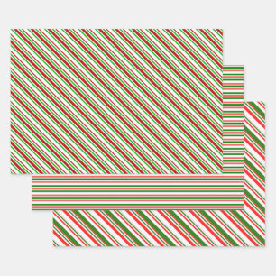 Red, White, Green Christmas-Inspired Stripes Wrapping Paper Sheet