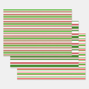 Red, White, Green Christmas-Inspired Stripes Wrapping Paper Sheet