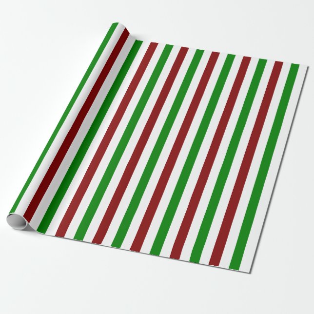 Red, White, Green Christmas Style Lined Pattern Wrapping Paper (Unrolled)