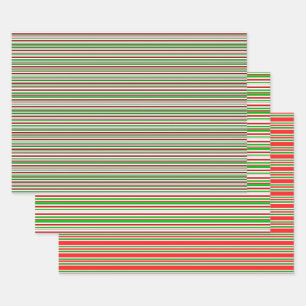 Red, White, Green Christmas Style Lines Patterns Wrapping Paper Sheet