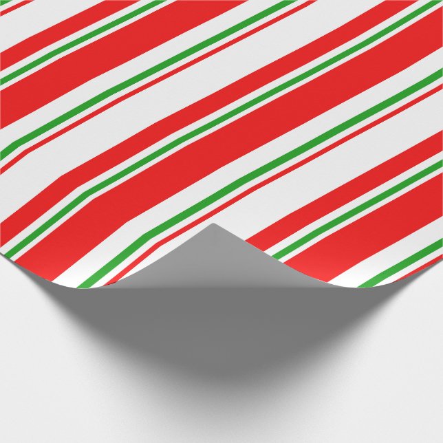 Red, White, Green Christmas Style Lines Wrapping Paper (Corner)