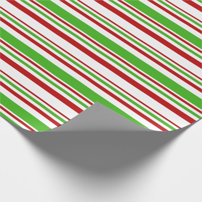 Red, White, Green Christmas-Style Stripes Wrapping Paper (Corner)