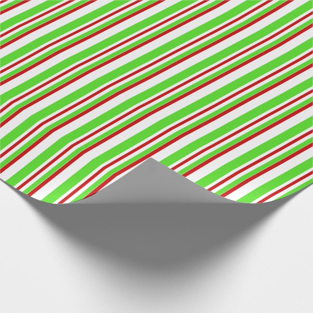 Red, White, Green Christmas-Themed Lined Pattern Wrapping Paper (Corner)