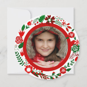 Red White & Green Christmas Wreath Photo Frame Holiday Card