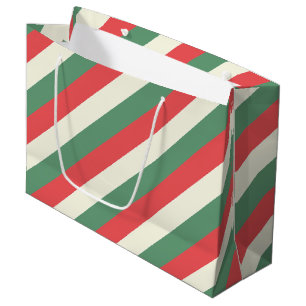 Red, White, & Green Classic Candy Cane Stripes Large Gift Bag