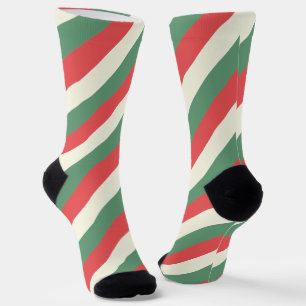 Red, White, & Green Classic Candy Cane Stripes Socks
